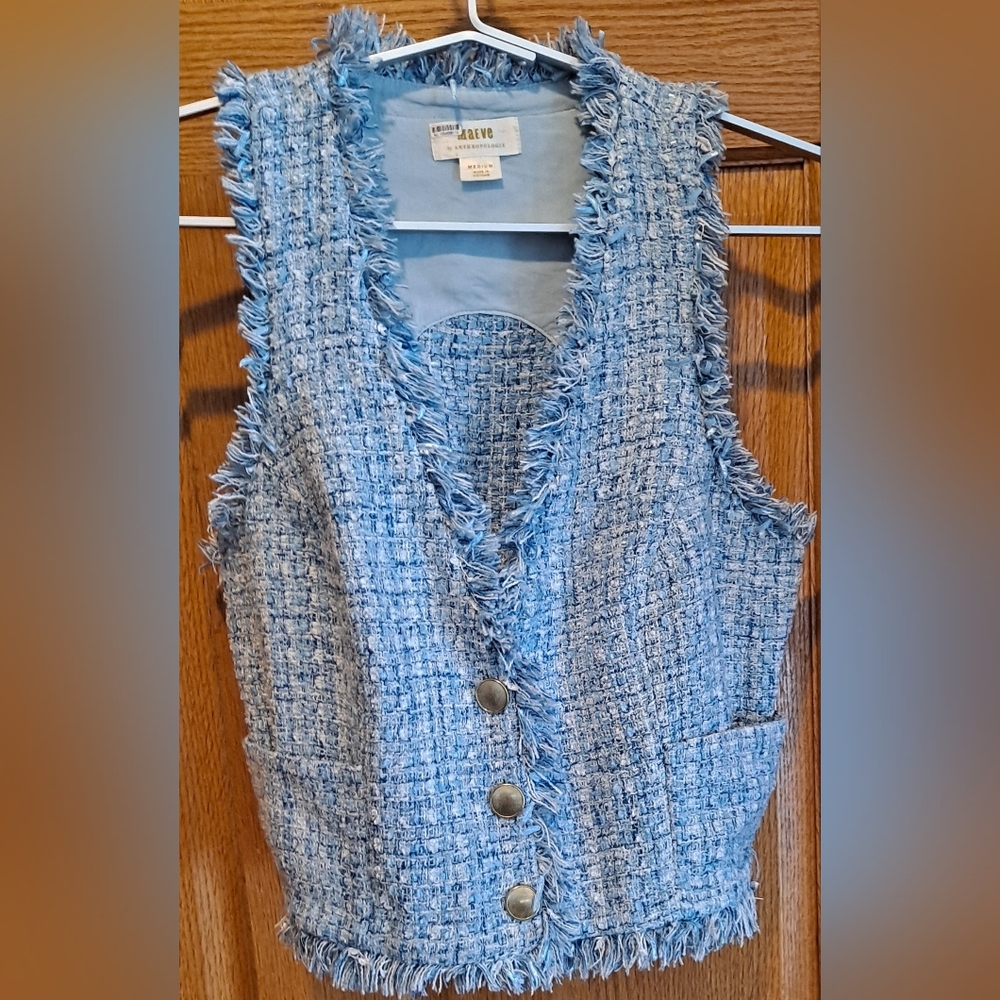 Anthropologie Maeve Blue Tweed Shell Vest - Picture 5 of 8